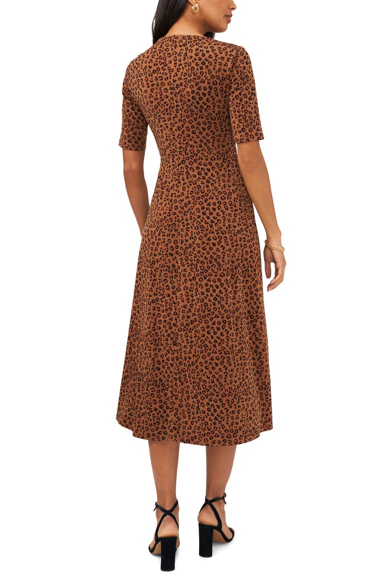 Print Faux Wrap Midi Dress, Alternate, color, SPICEWOOD