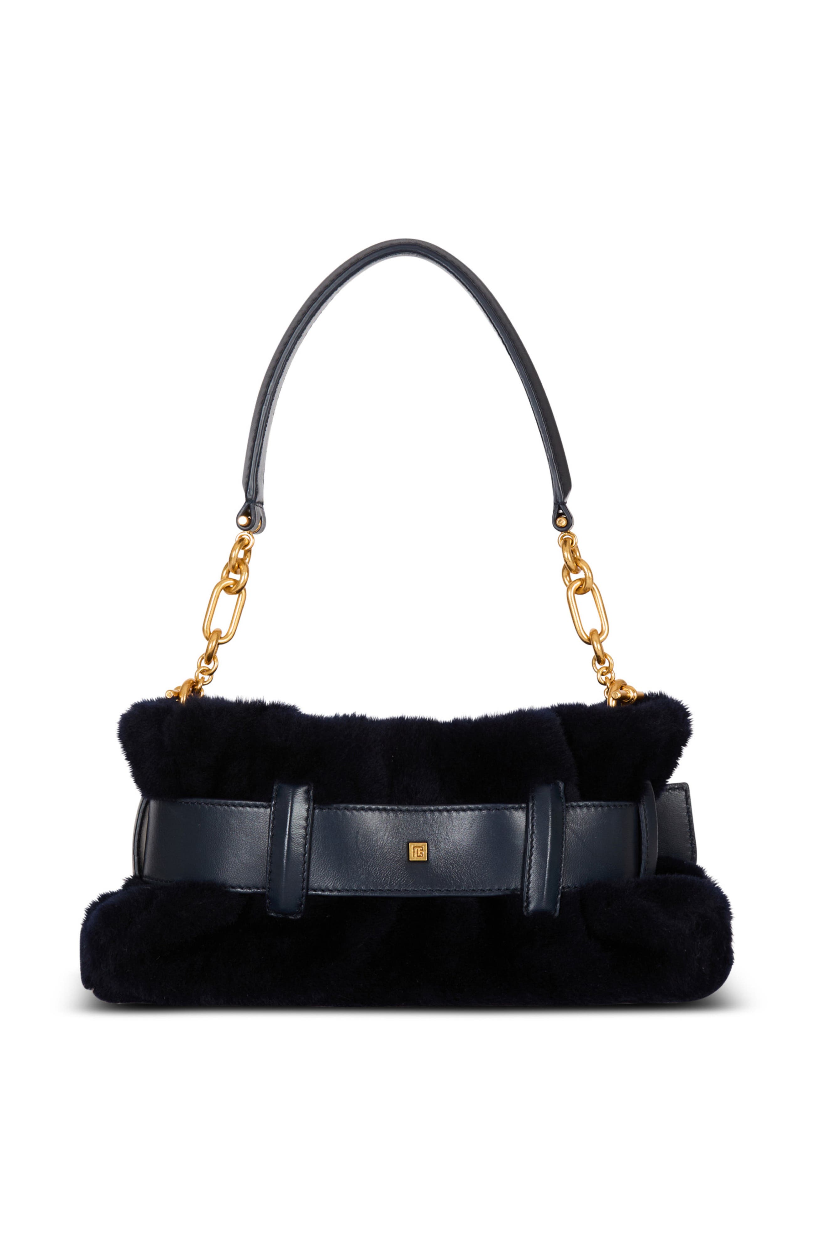 Balmain Mini Anthem Bag In Shearling, Alternate, color, Navy