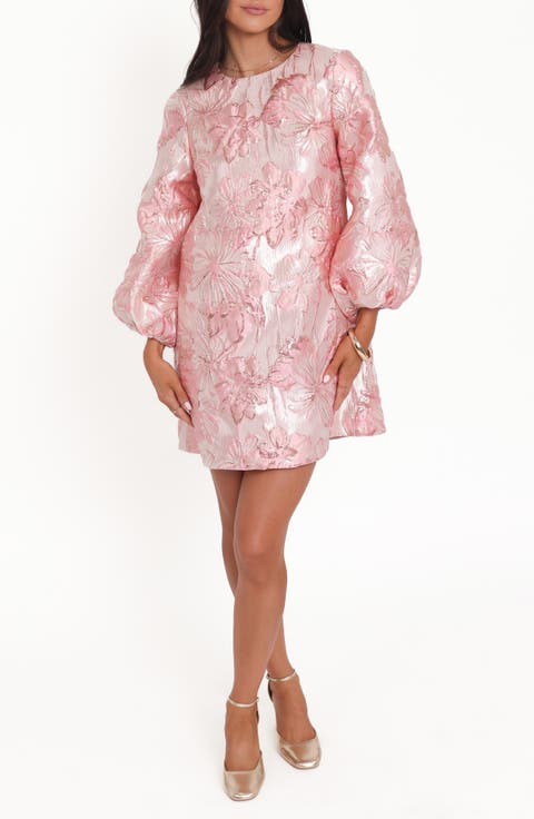Treloar Balloon Sleeve Metallic Jacquard Minidress