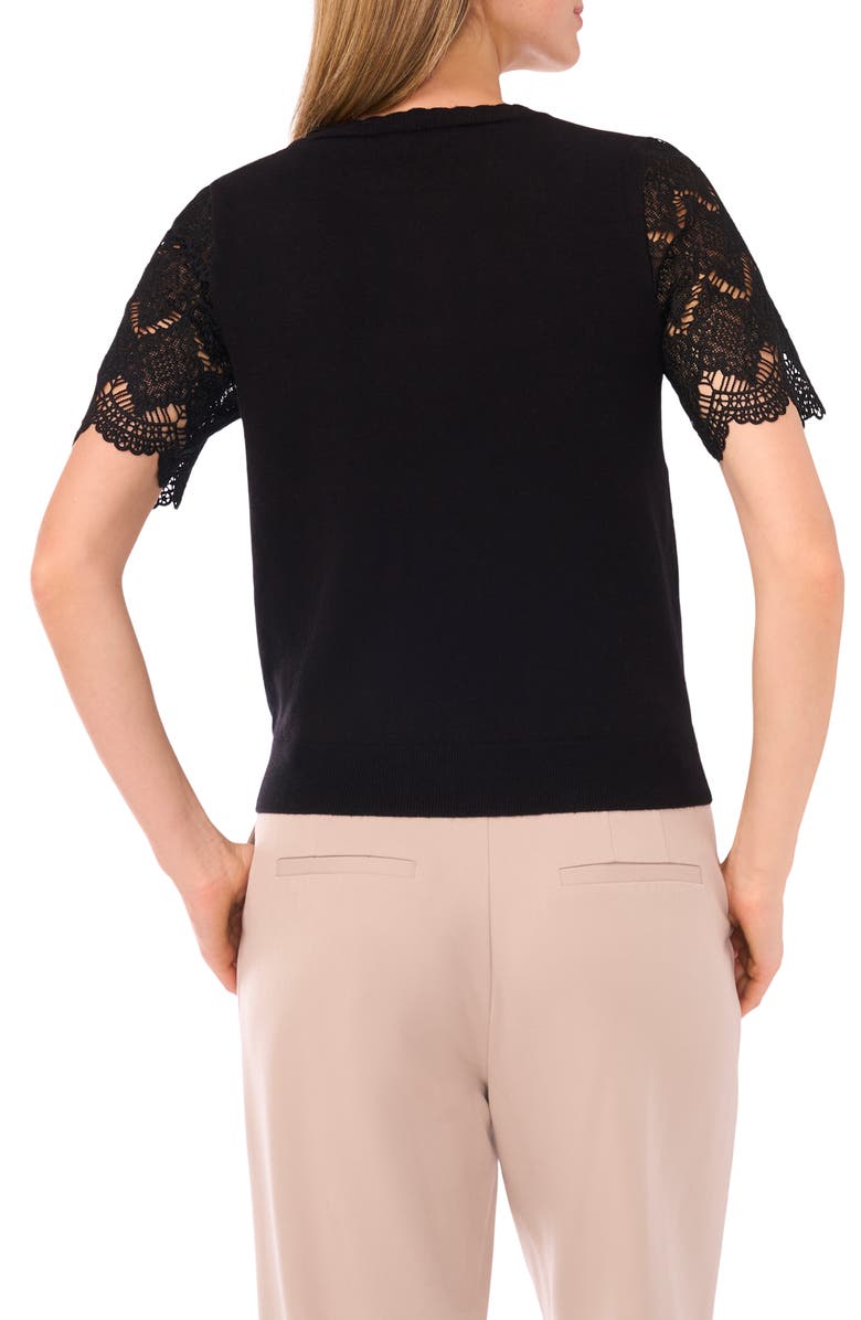 Ted Baker Lace Short Sleeve Sweater, Alternate, color, Rich Black