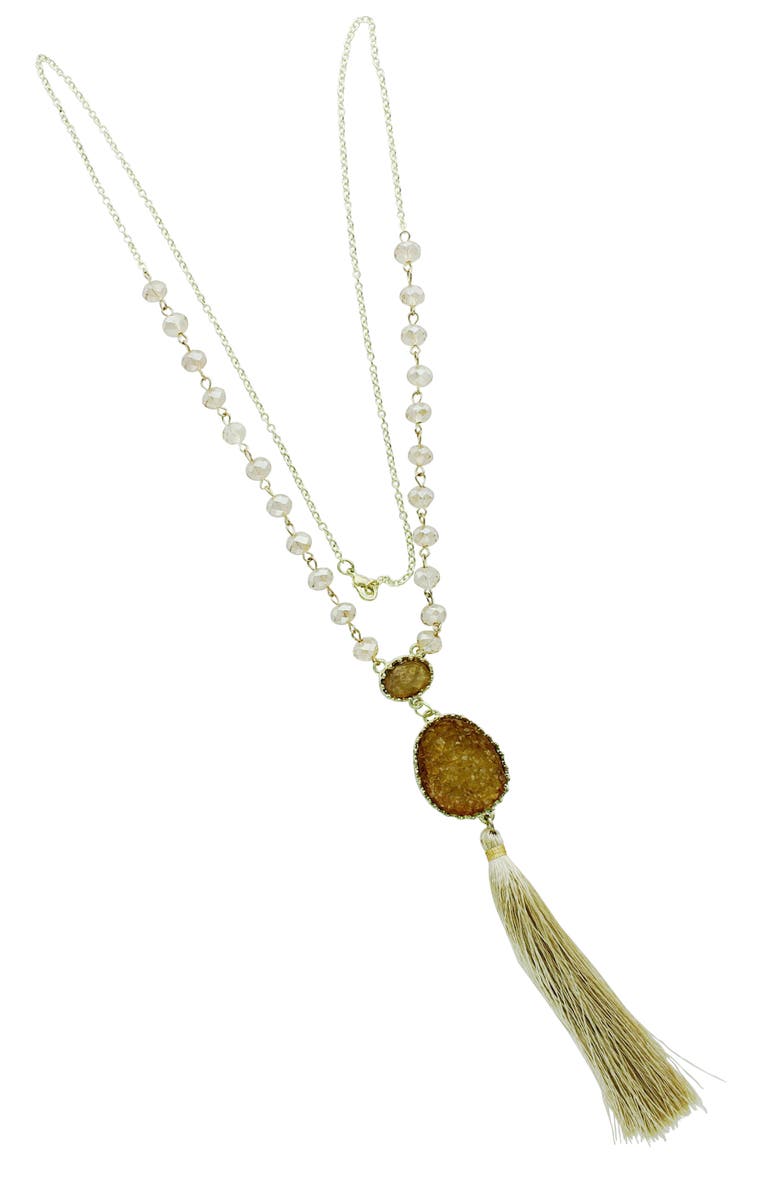 OLIVIA WELLES Druzy Tassel Necklace, Main, color, Gold