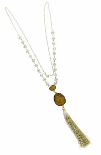 OLIVIA WELLES Druzy Tassel Necklace