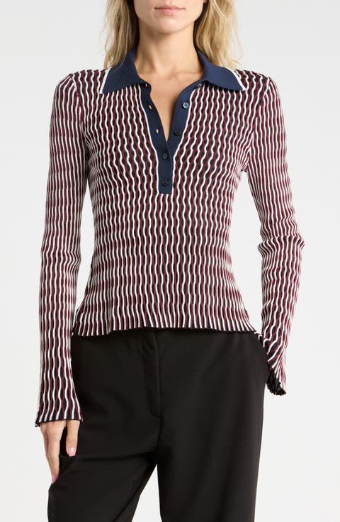 Colleen Stripe Long Sleeve Polo Top