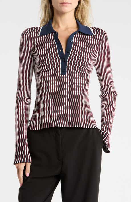 Colleen Stripe Long Sleeve Polo Top