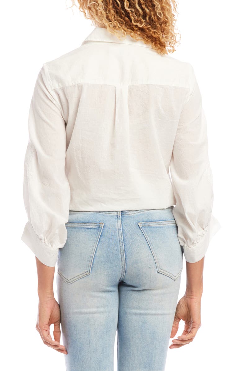 Karen Kane Embroidered Tie Front Cotton Lawn Shirt, Alternate, color, Off White