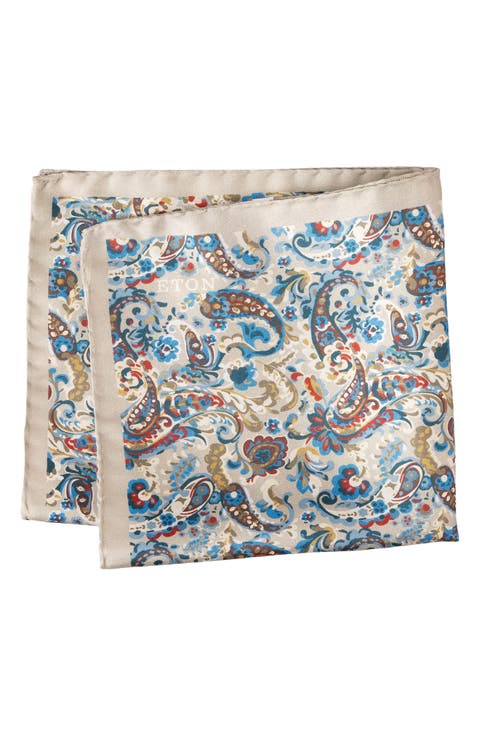 Beige Paisley Silk Pocket Square