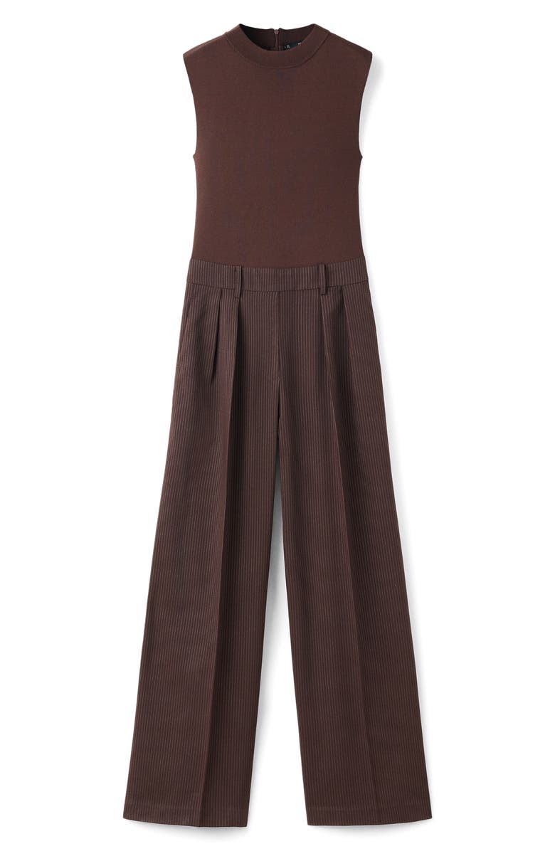 MANGO Pinstripe Sleeveless Wide Leg Jumpsuit, Alternate, color, Chocolate