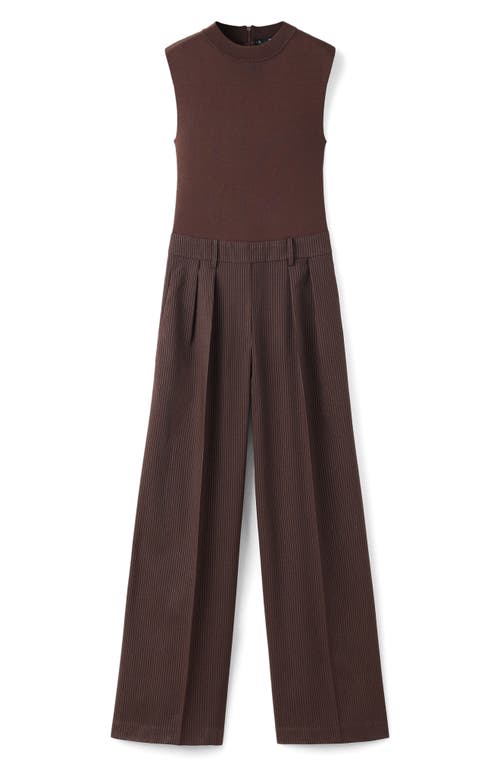 Mango Pinstripe Sleeveless Wide Leg Jumpsuit In Brown