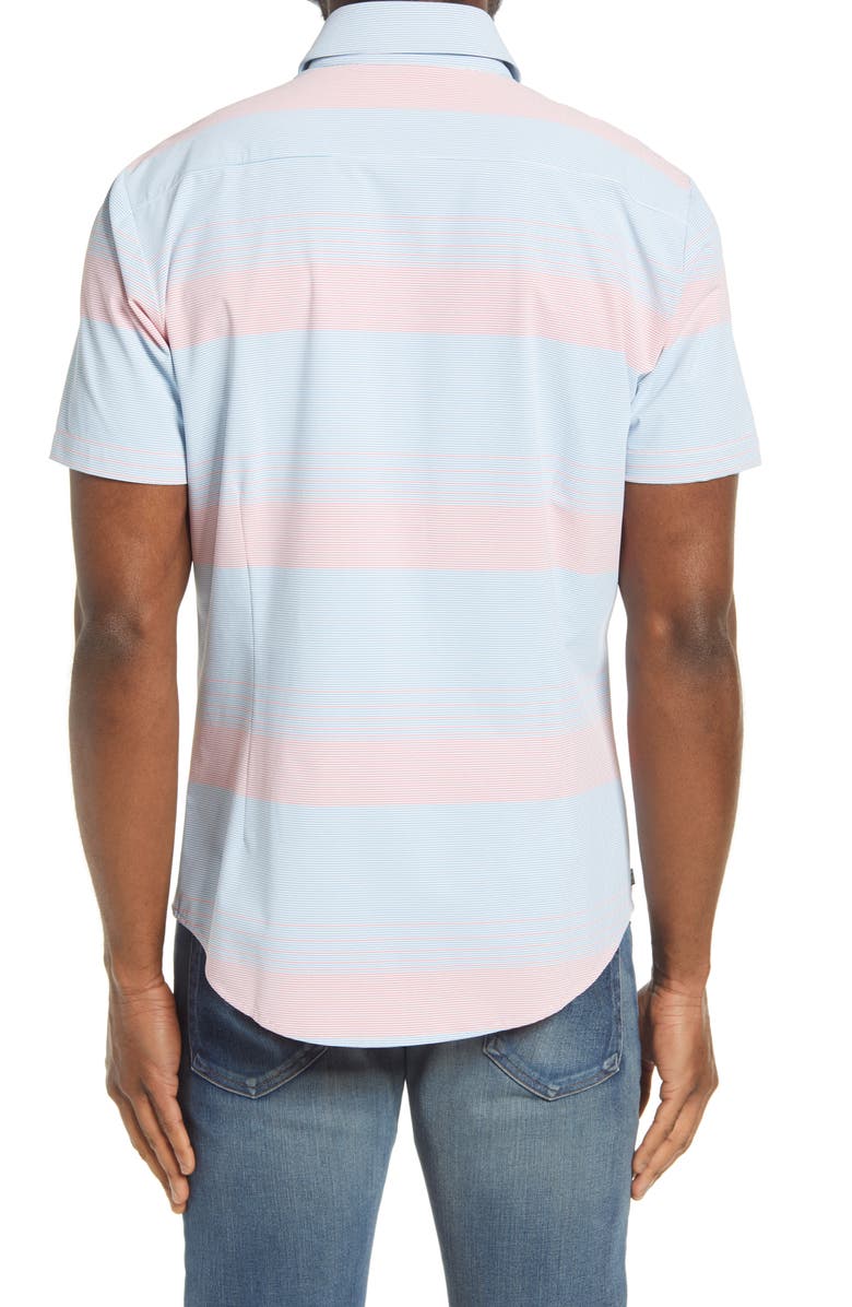 Mizzen+Main Leeward Trim Fit Stripe Short Sleeve Button-Up Performance Shirt, Alternate, color, 