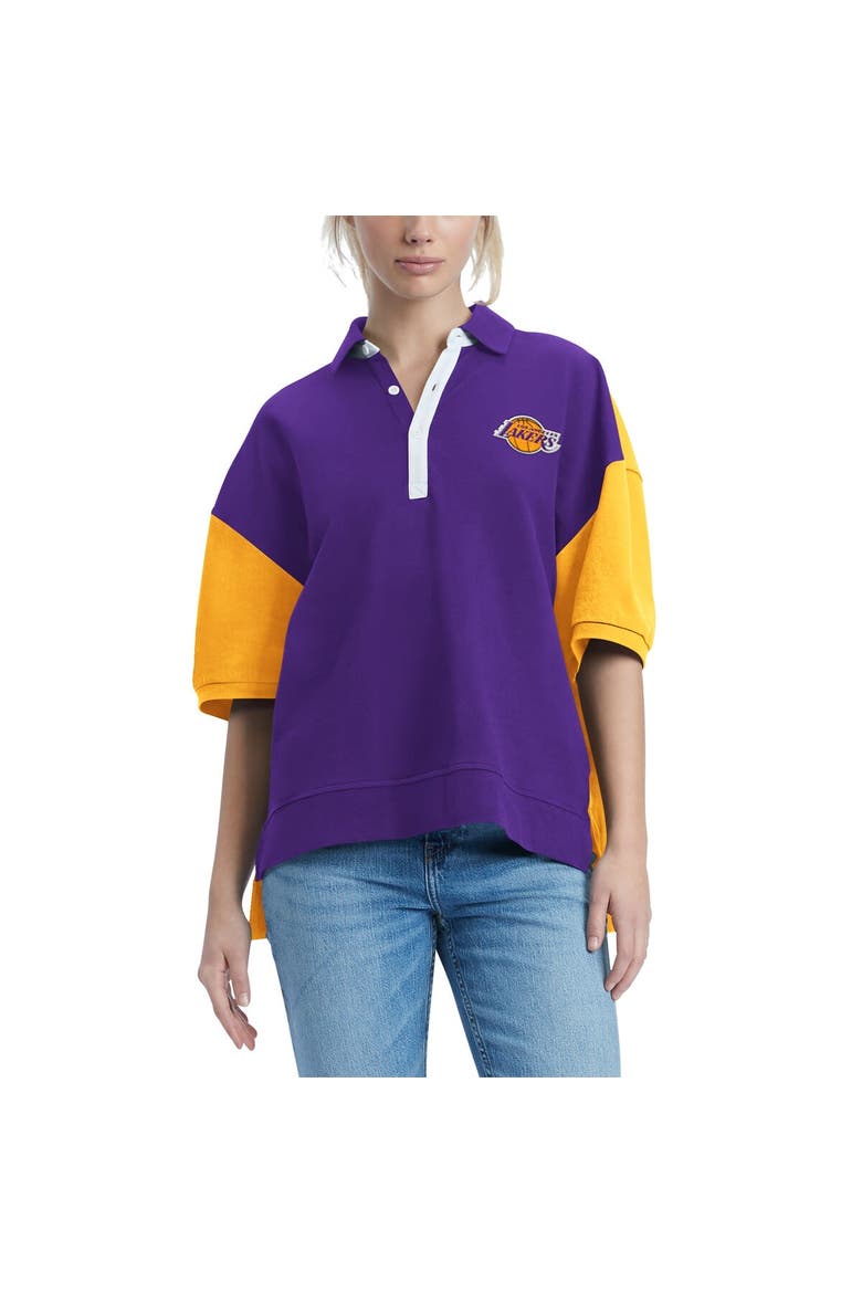 Women's Tommy Jeans Purple Los Angeles Lakers Taya Puff Sleeve Pique Polo Shirt, Alternate, color, Purple