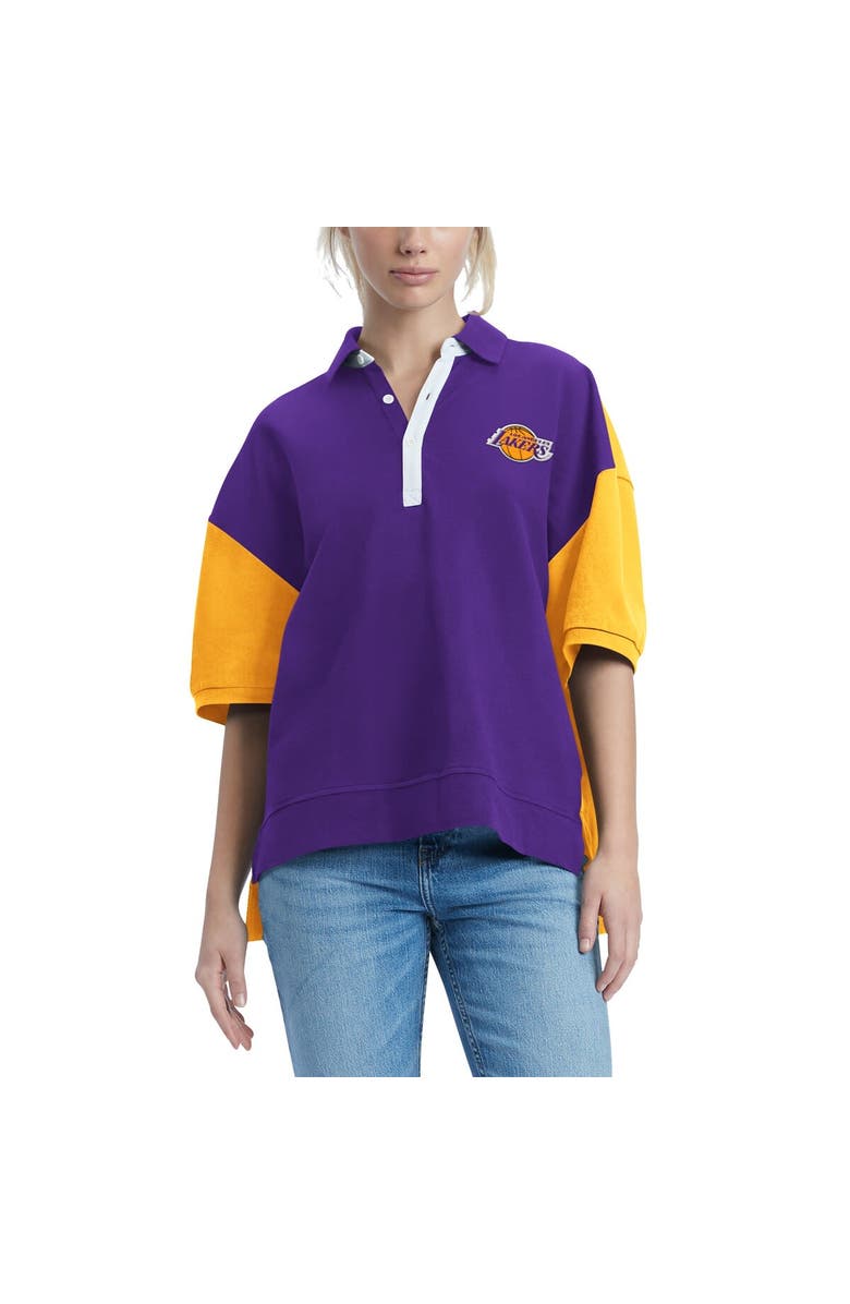 TOMMY JEANS Women's Tommy Jeans Purple Los Angeles Lakers Taya Puff Sleeve Pique Polo Shirt, Alternate, color, Purple
