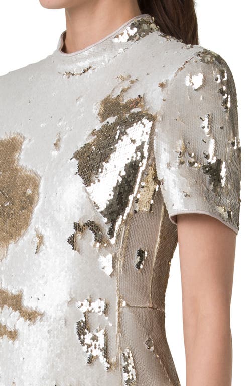 Akris Mock-neck Short-sleeve Sequin Mini Dress In Ecru Gold