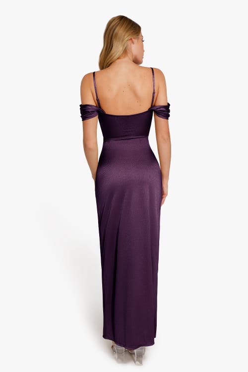 Popilush Shapewear Off Shoulder Shine Ruched Sculpting Maxi Dress In Fig