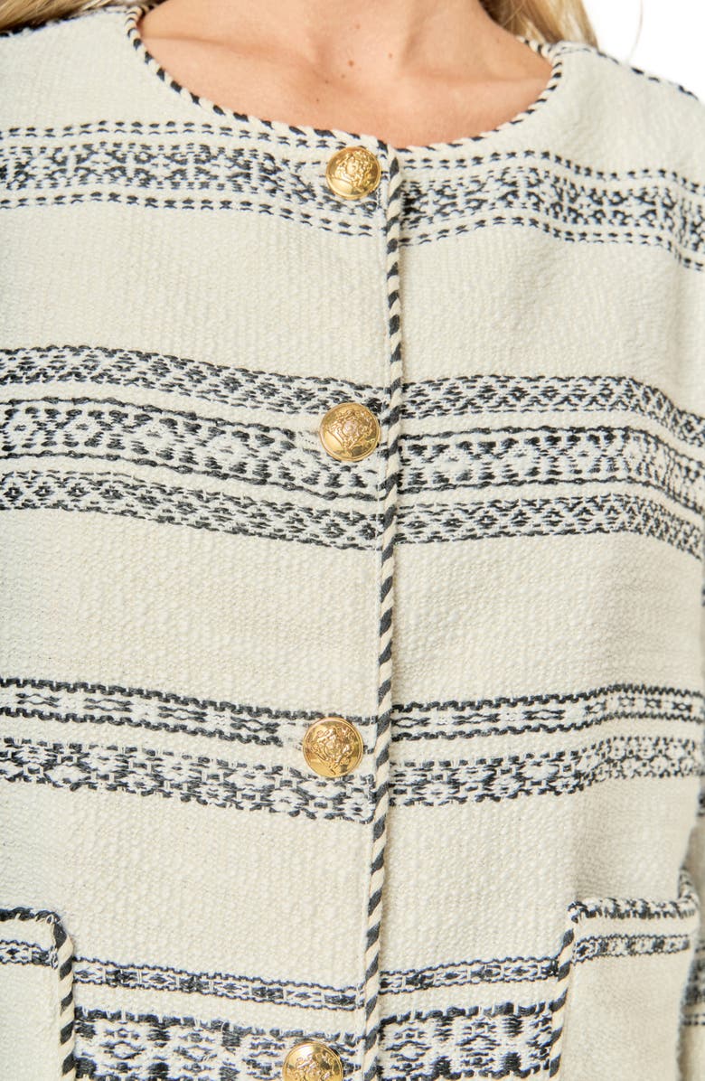 English Factory Stripe Tweed Cardigan, Alternate, color, White/ Black