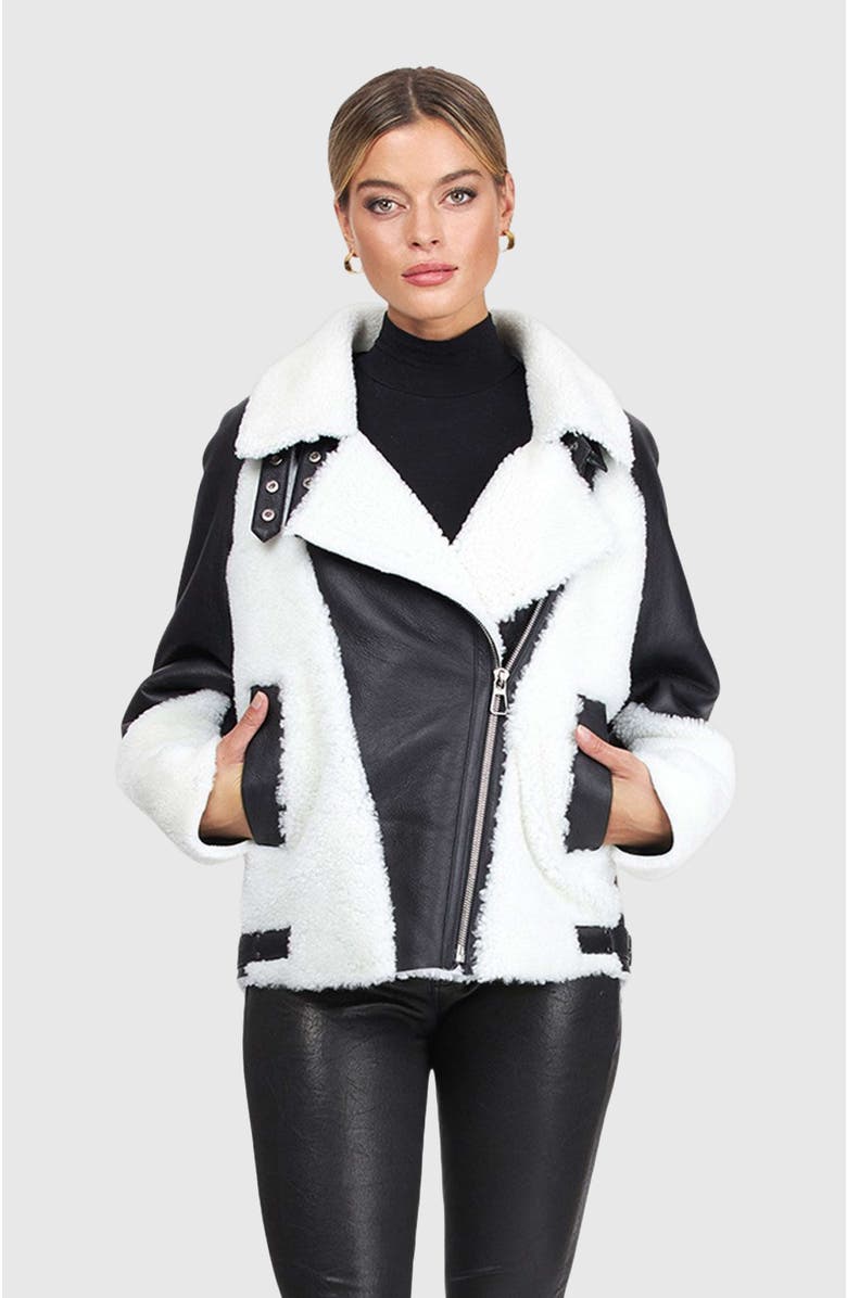 GORSKI Genuine Shearling Asymmetrical Zip Jacket, Alternate, color, Black/White