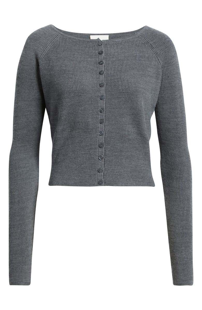 Reformation Meadow Wool Crop Cardigan, Alternate, color, Mid Grey