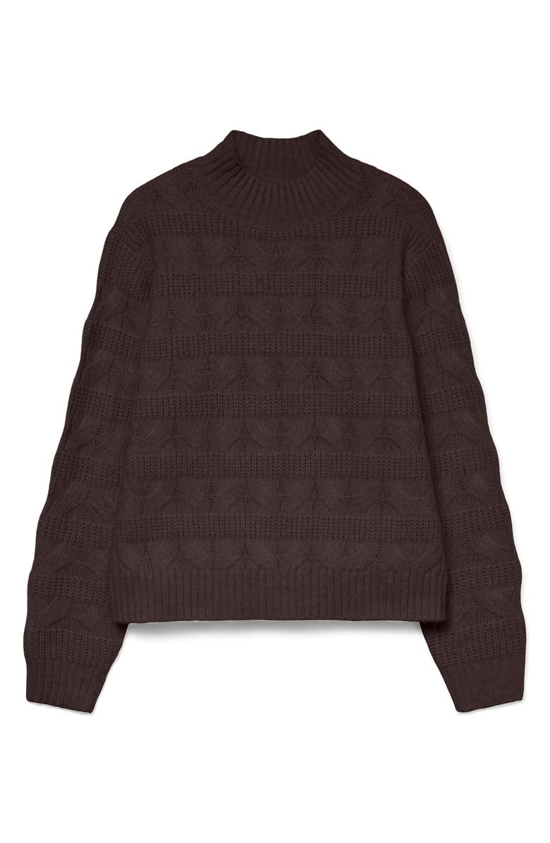 VERO MODA Virgo Cable Stripe Mock Neck Sweater, Main, color, Chocolate Torte