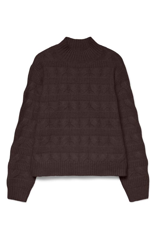 Vero Moda Virgo Cable Stripe Mock Neck Sweater In Brown