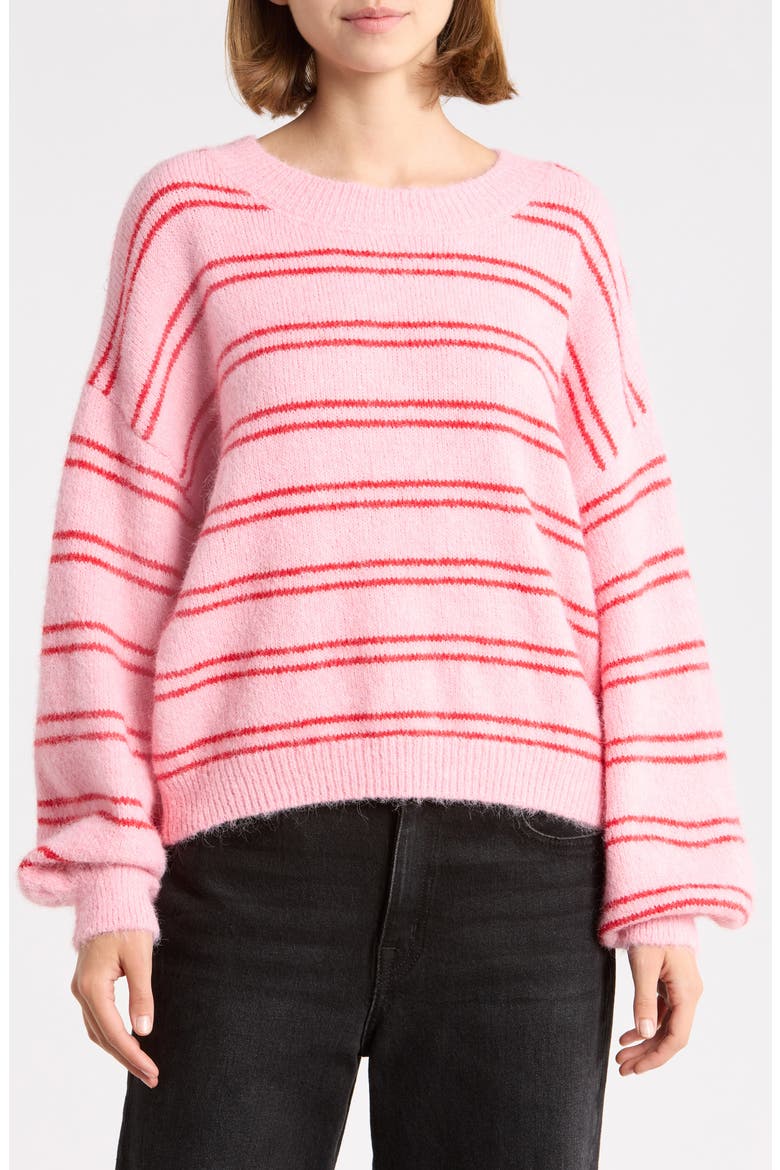 Striped Scoop Neck Sweater, Main, color, PINK COMBO