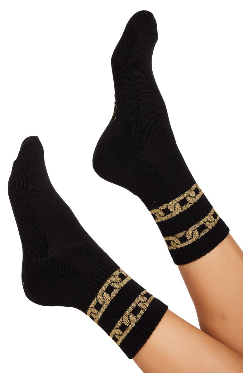 Lauren Moshi Sariah Gold Metallic Chain Midi Socks, Alternate, color, Black