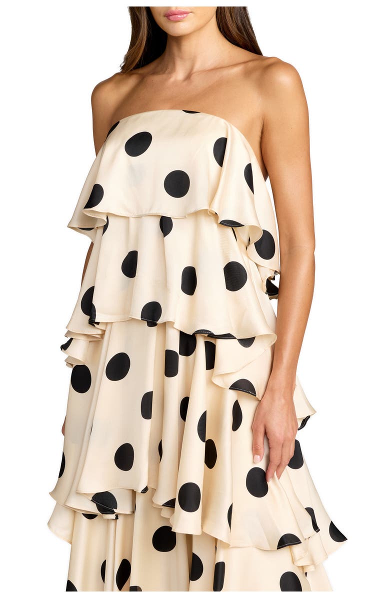 Mac Duggal Strapless Polka Dot Charmeuse Ruffle Gown, Alternate, color, Cream Black