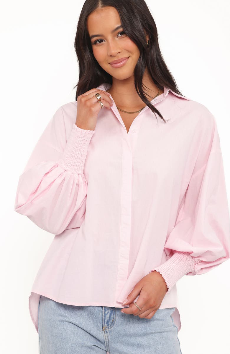 Petal & Pup Carys Smocked Cuff Cotton Poplin Button-Up Shirt, Alternate, color, Pale Pink