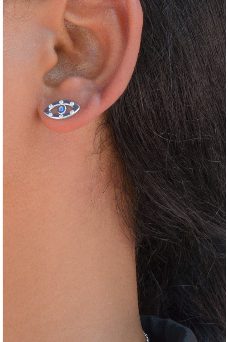 CZ Evil Eye Stud Earrings, Alternate, color, SILVER