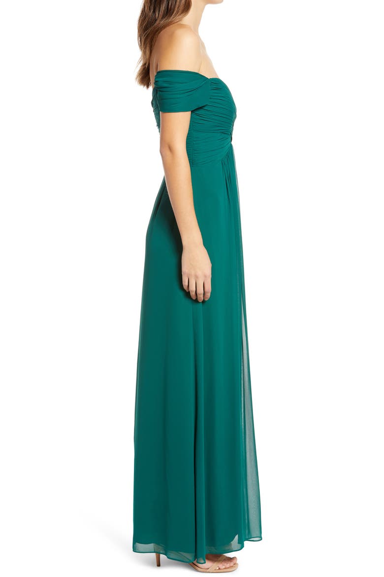 Off the Shoulder Chiffon A-Line Gown, Alternate, color, HUNTER