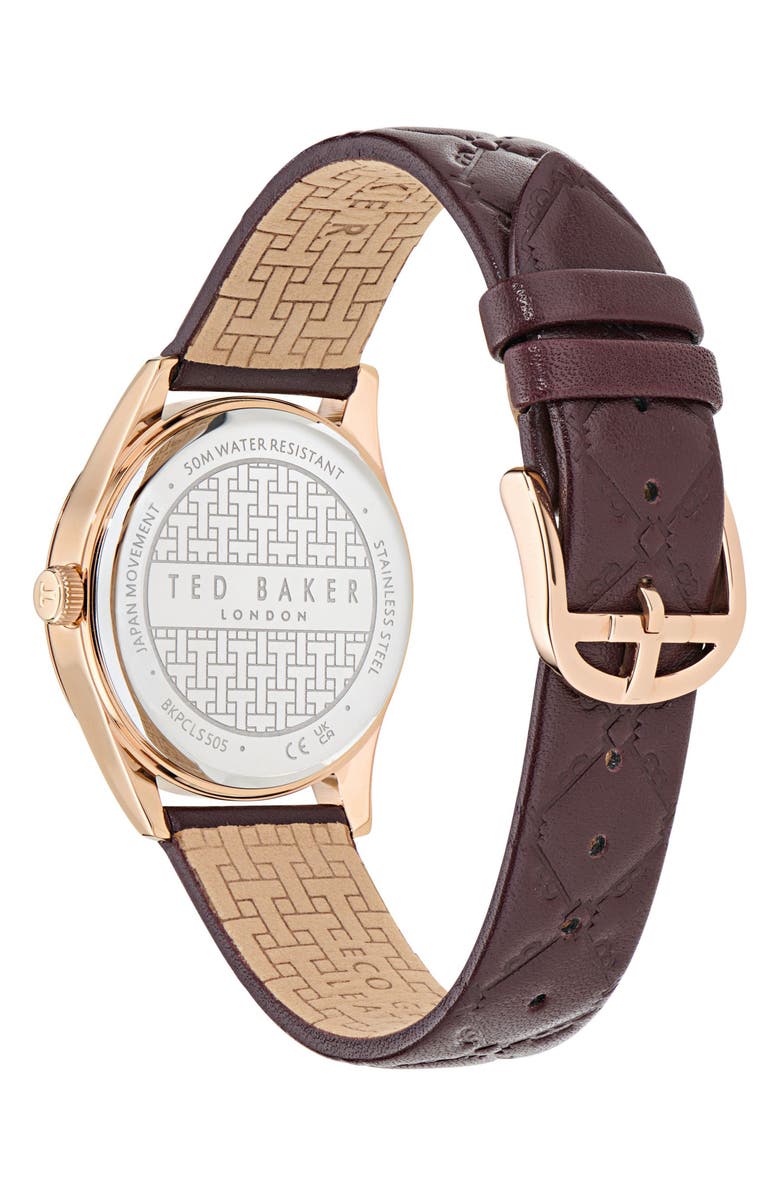Ted Baker Coolly Leather Strap Watch, 34mm, Alternate, color, Burgundy