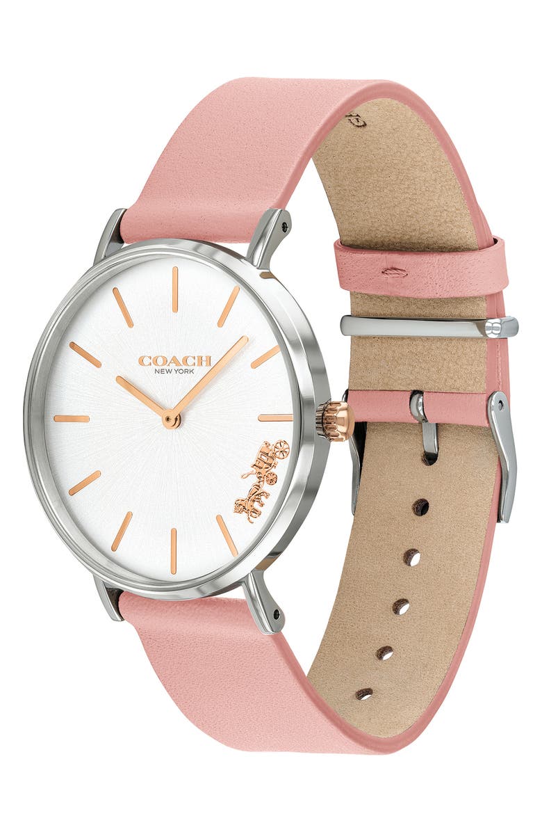 COACH Perry Leather Strap Watch, 36mm, Alternate, color, Silver/Pink