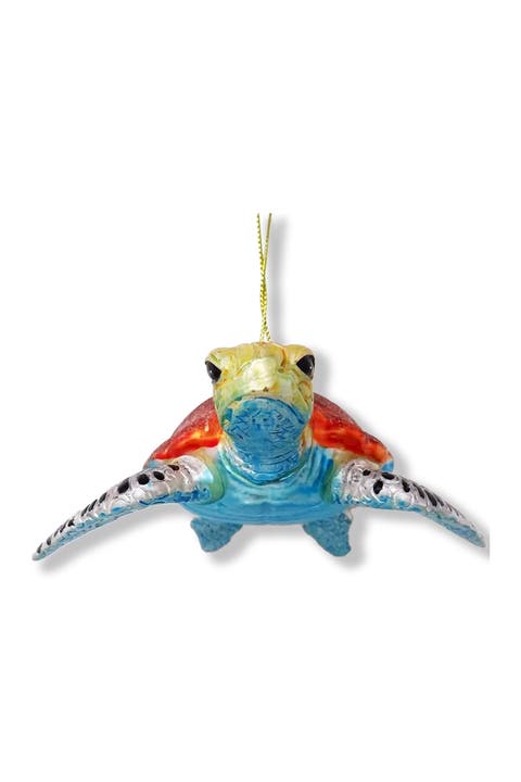 Glittered Sea Turtle Glass Ornament