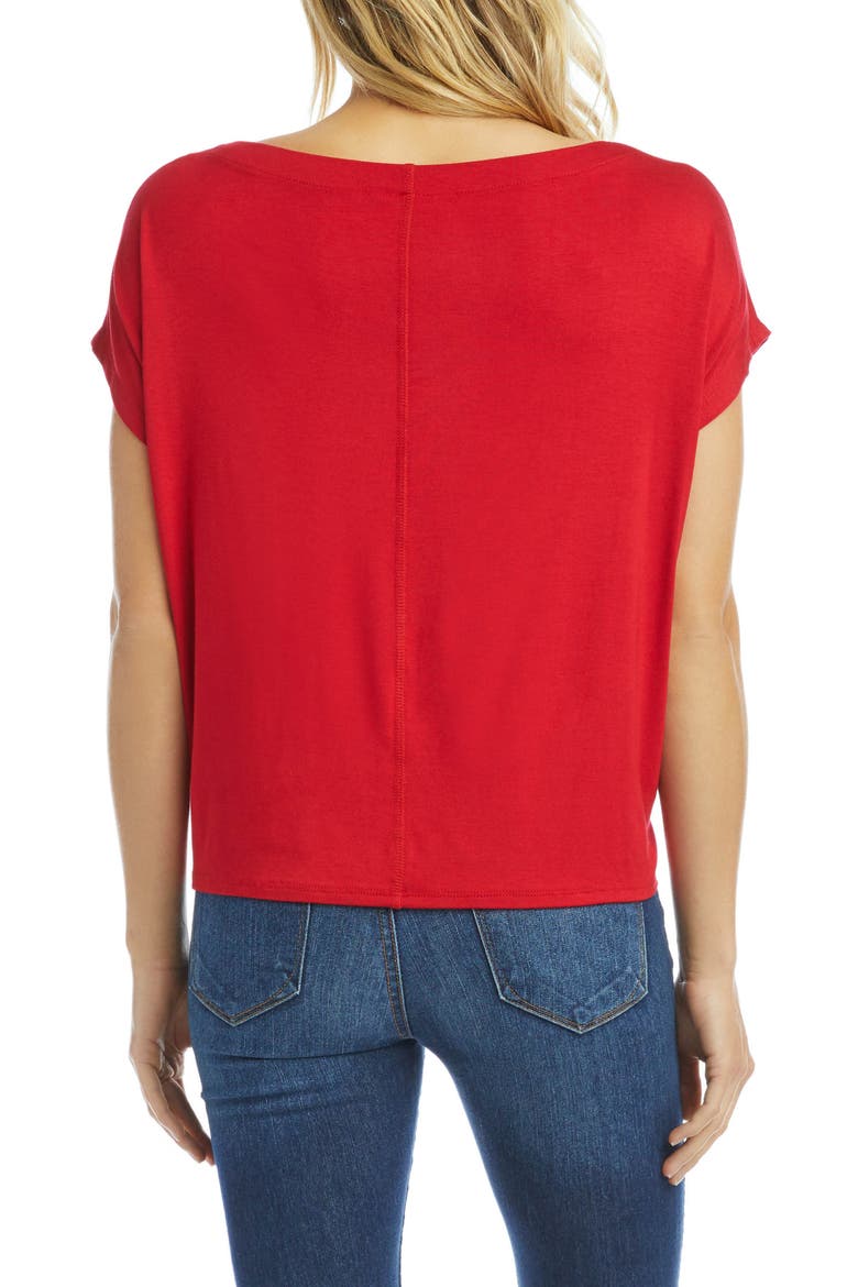 Boat Neck Tie Front Top, Alternate, color, RED