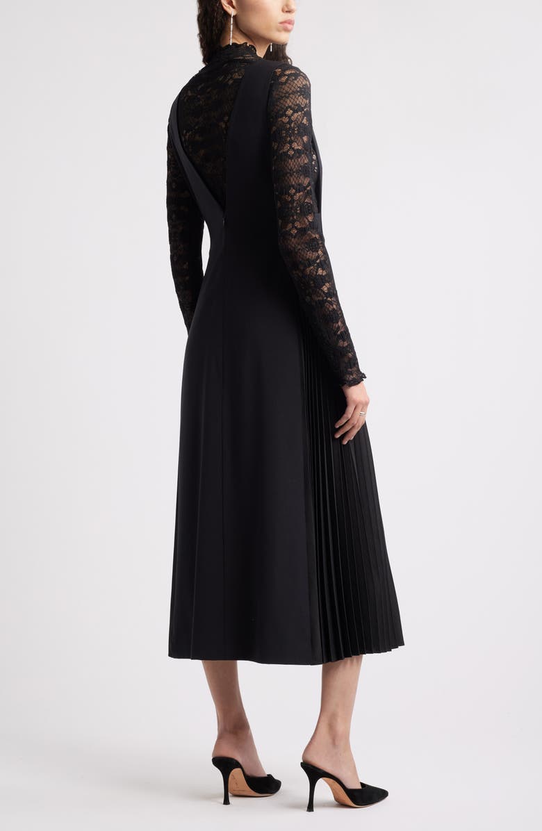 Nordstrom Plunge Neck A-Line Wool Blend Midi Dress, Alternate, color, Black