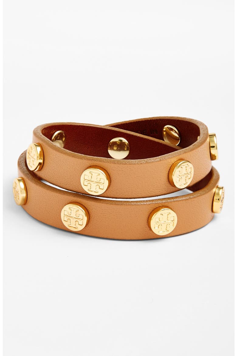 Double Wrap Logo Bracelet, Main, color, AGED VACHETTA