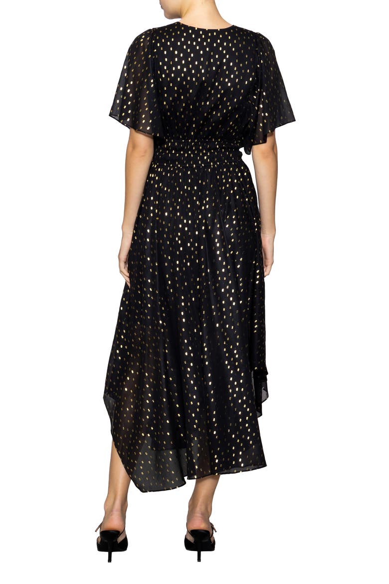 Metallic Smocked Waist Chiffon Maxi Dress, Alternate, color, BLACK GOLD
