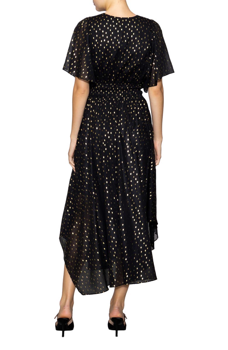 MELLODAY Metallic Smocked Waist Chiffon Maxi Dress, Alternate, color, Black Gold