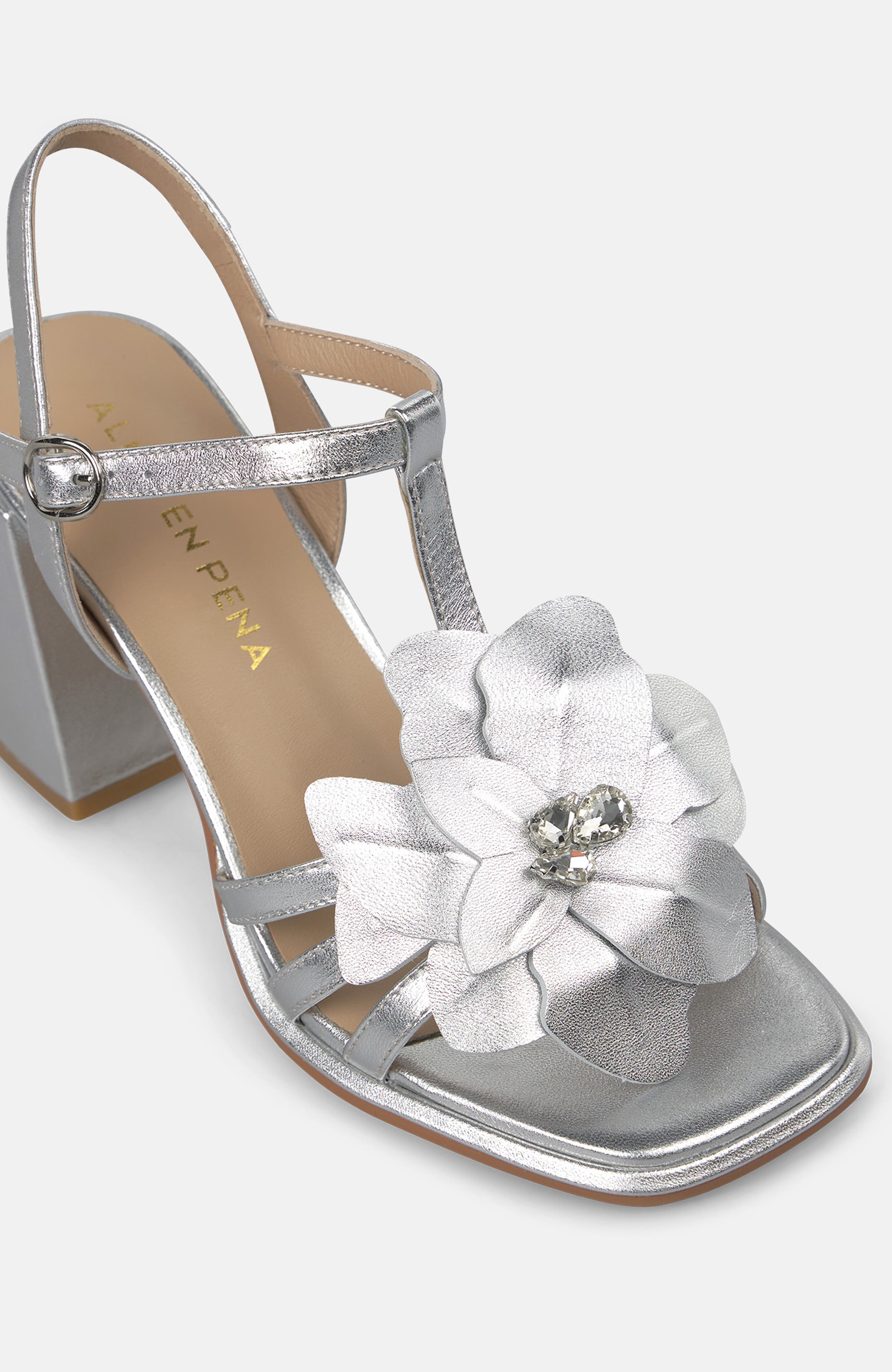 Metallic Sandal with Flower Detail, Alternate, color, Silver