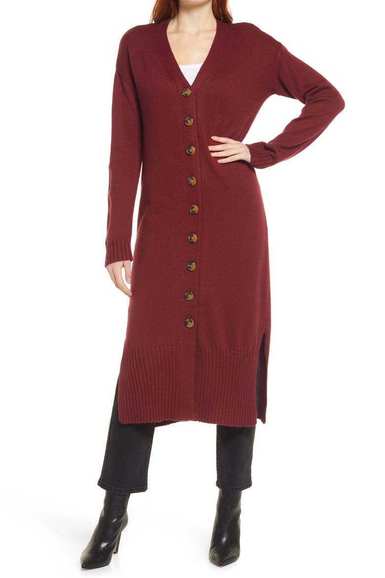 Long Cardigan, Alternate, color, EARTH RED