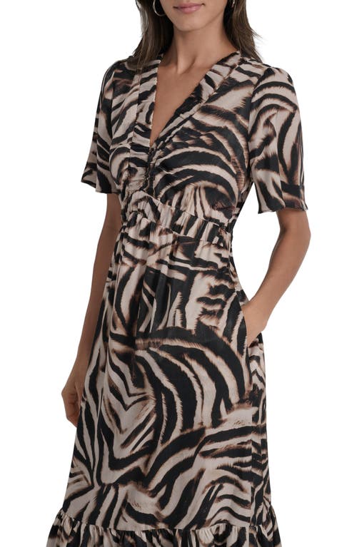 Dkny Print V-neck Maxi Dress In Black