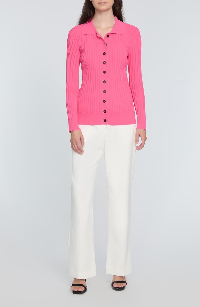 Elie Tahari The Mariella Rib Cardigan, Alternate, color, Haute Pink