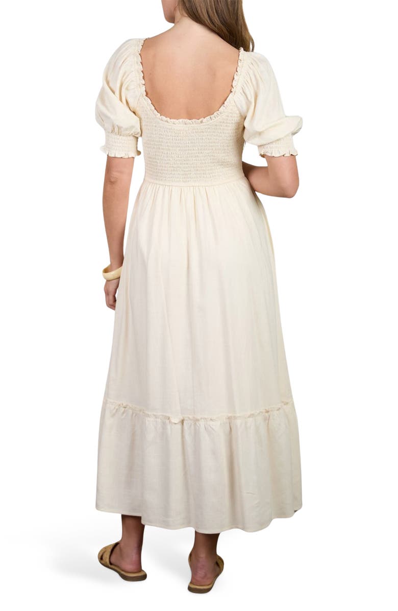 AUGUST SKY Smocked Puff Sleeve Midi Dress, Alternate, color, Cream