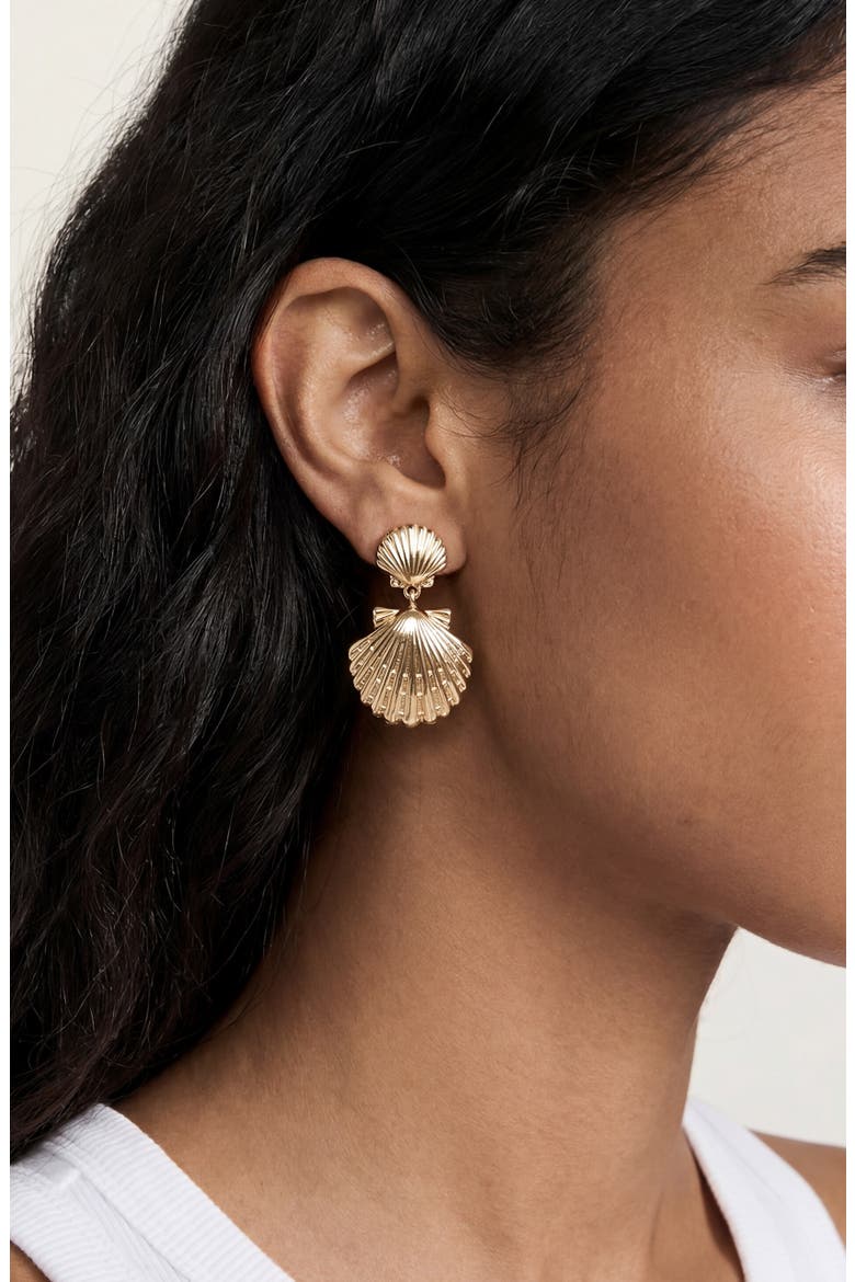 Double Scallop Shell Drop Earrings, Alternate, color, GOLD