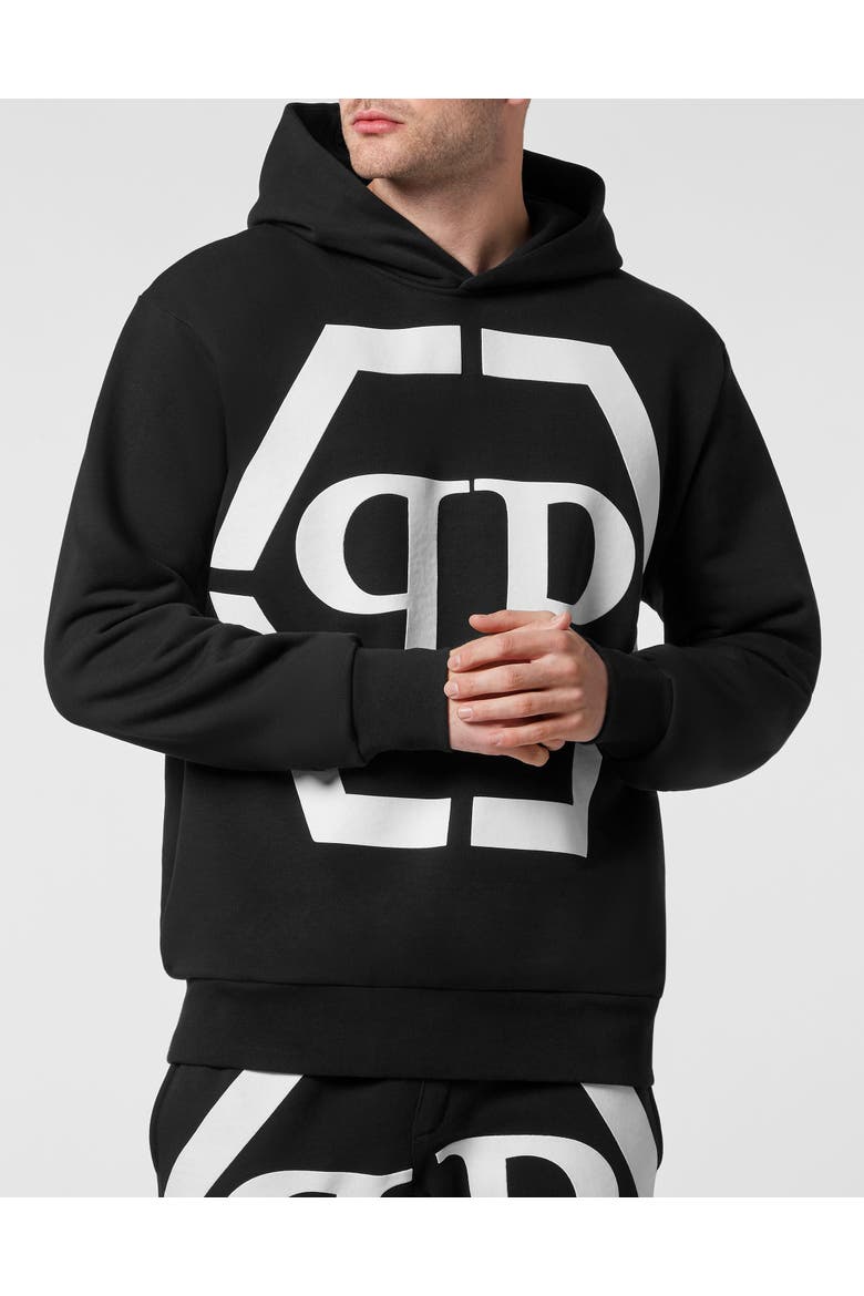 Hooded Sweatshirt Hexagon Men, Main, color, black/white
