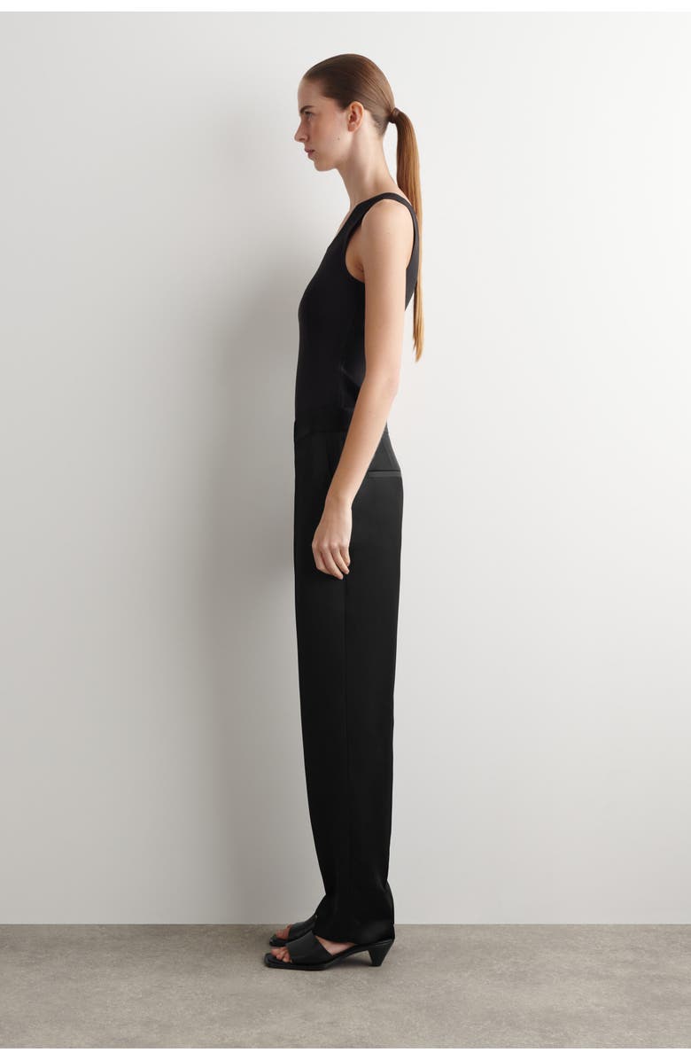 COS Tailored Satin Straight-leg Trousers, Alternate, color, Black