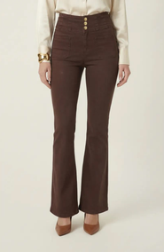 Modenaire High Waist Flare Pants with Button Front
