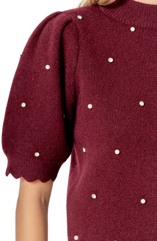 English Factory Embellished Short Sleeve Sweater In Burgundy