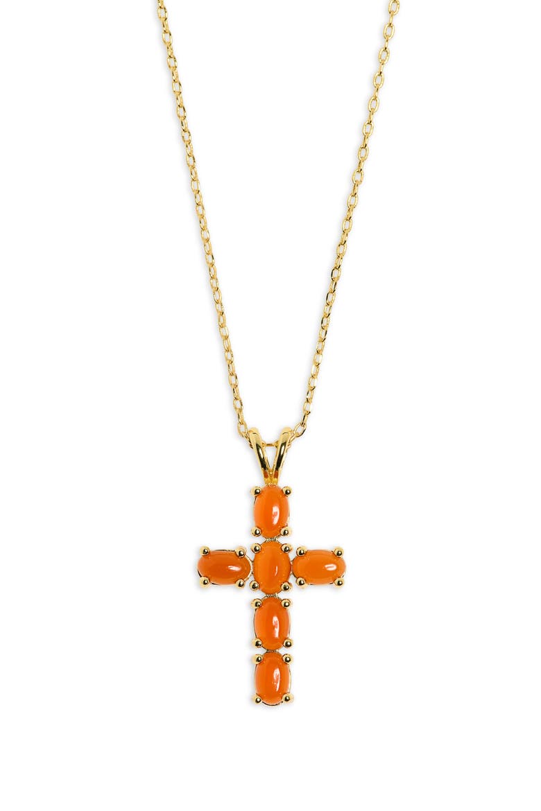 Amber Stone Cross Pendant Necklace, Alternate, color, GOLD