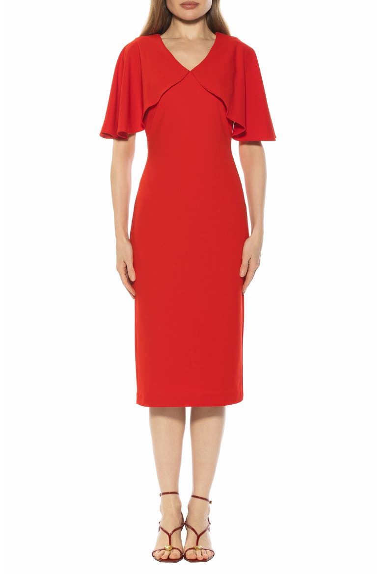 Novi Flutter Sleeve Midi Dress, Main, color, RED