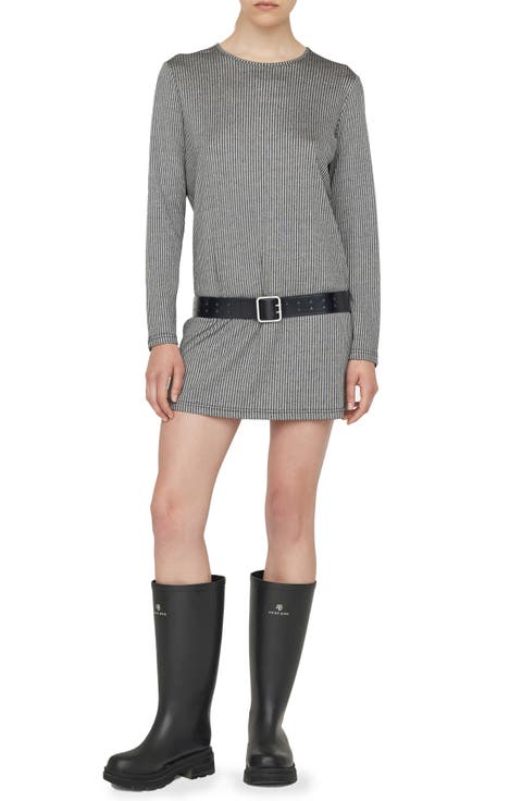 Moss Stripe Long Sleeve Knit Minidress