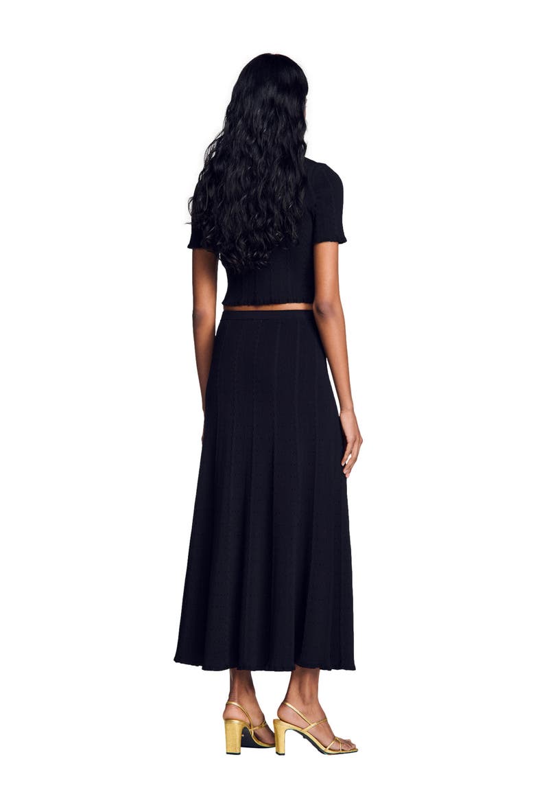 Pointelle knit midi skirt, Alternate, color, Black